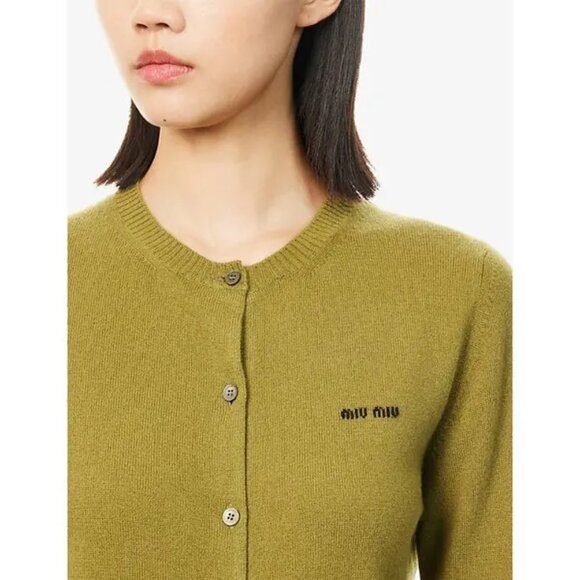 Miu Miu striped-collared knitted-logo cashmere cardigan - Picture 4 of 14